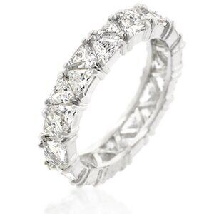 Slim Bonded Silvertone Triangle Trillion Cut Clear Cubic Zirconia Cz Band Ring 5